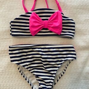 Adorable toddler girls Striped Bikini with Pink Accents